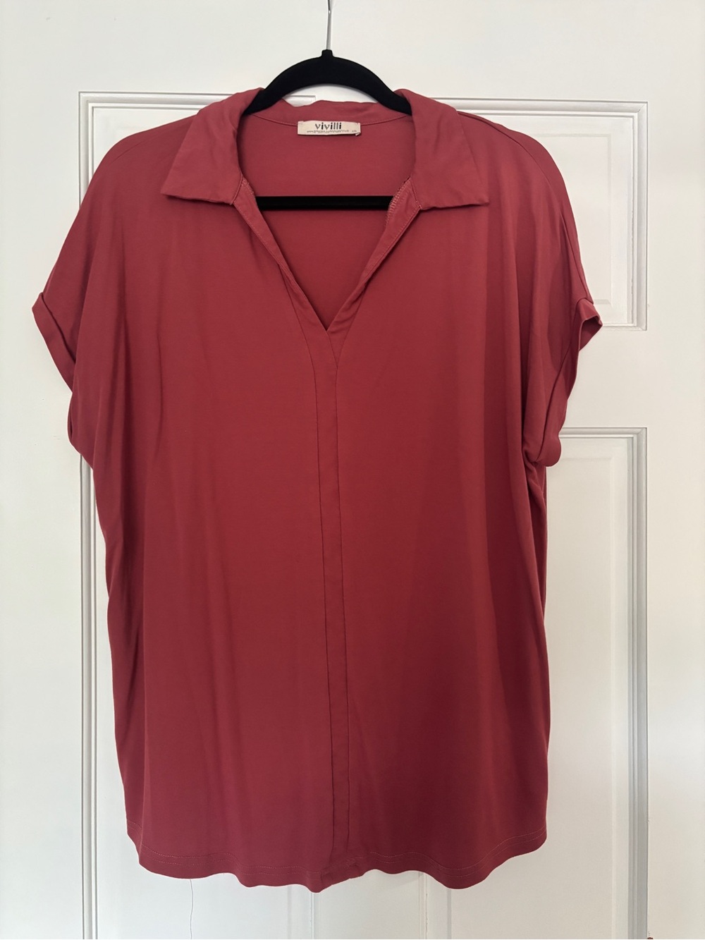 Dusty Rose Notch V-Neck Short Sleeve Tunic